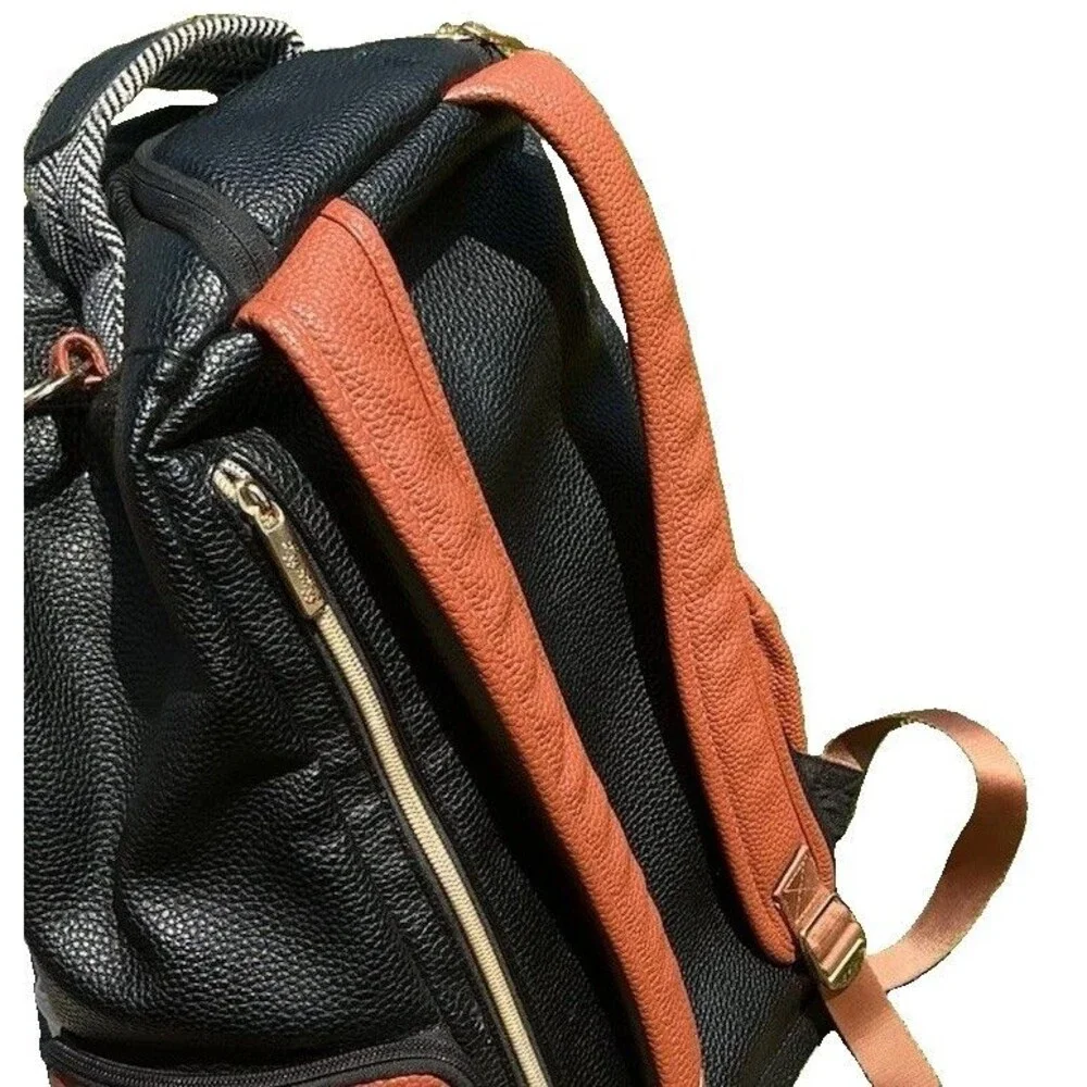 Itzy Ritzy Diaper Bag Backpack Herringbone Faux Leather w/ Changing Pad Pockets